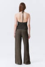 Dark Grey - Tie-Back Hook-and-Eye Halterneck Top - 3