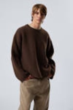 Dark Brown - Teo Oversized Wool Blend Knit Sweater - 0