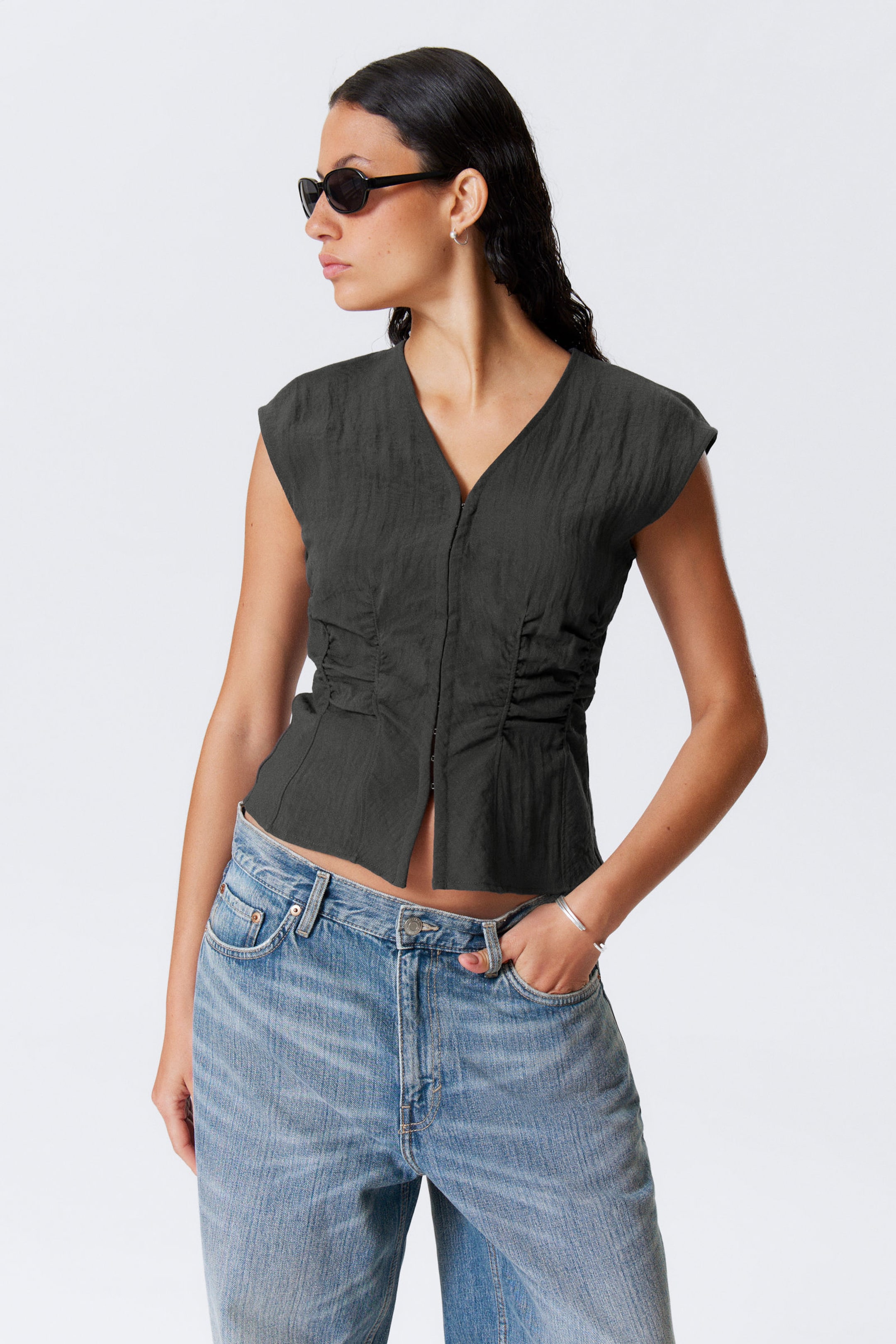 #3A3A3D - Sleeveless Crinkle Top - 1