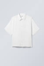 White - Oversized Structured Short Sleeve Shirt - 0