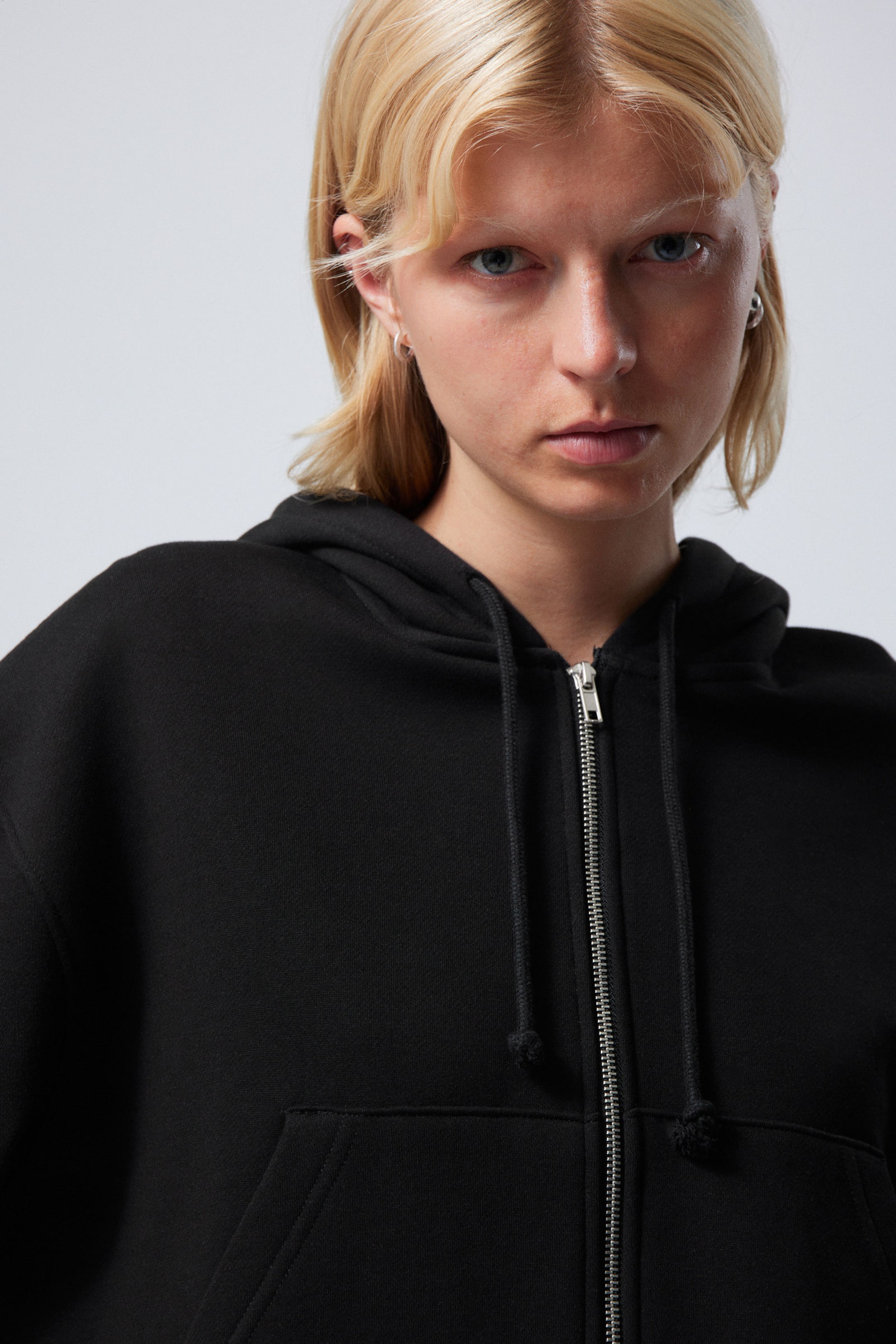 Black - Boxy Heavy Zip Hoodie - 1