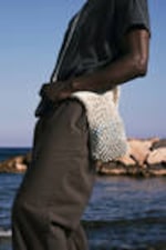 Dusty White - Knitted Cotton Shoulder Bag - 0