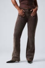 Donkerbruin met textuur - Katoenen bootcut broek met lage taille - 1