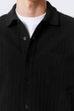 Black - Knitted Short-Sleeved Button-Up Shirt - 2