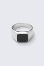Silver - Black Stone - Tiger Eye Signet Ring - 1