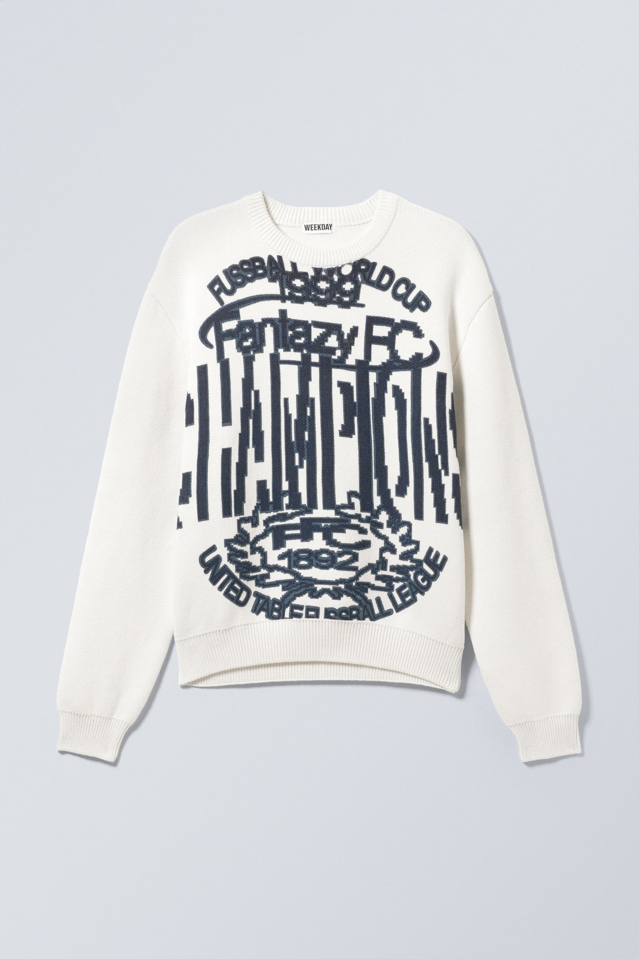 White - Fantazy Fussball Club - Regular Jacquard Knitted Graphic Sweater - 2