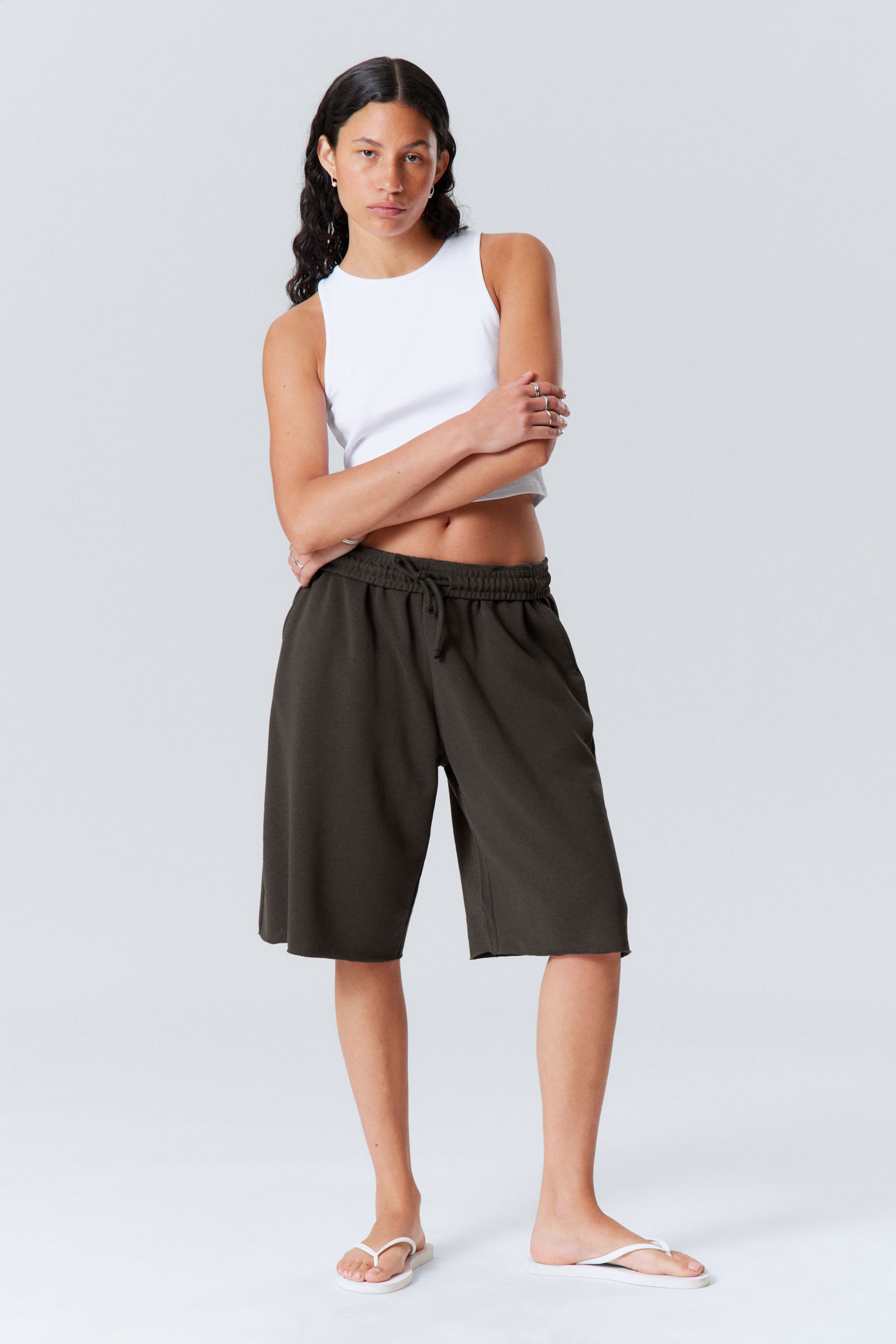 #383938 - Oversized Knee-length Terry Shorts - 1