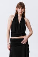 Black - Draped Halter Jersey Top - 0