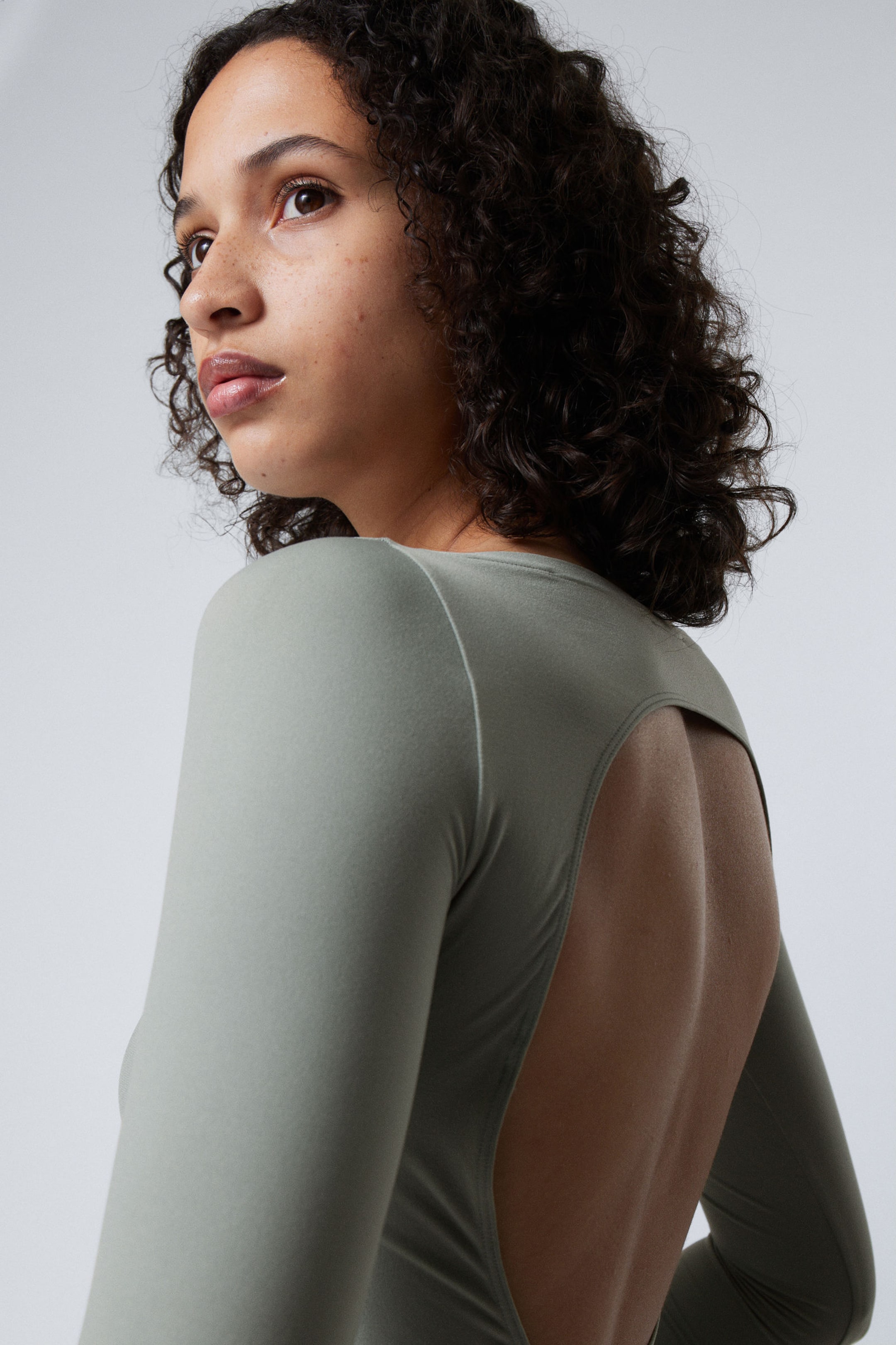 Dusty Green - Open Back Seamless Longsleeve Top - 0