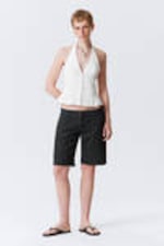 White - Tie-Back Hook-and-Eye Halterneck Top - 1