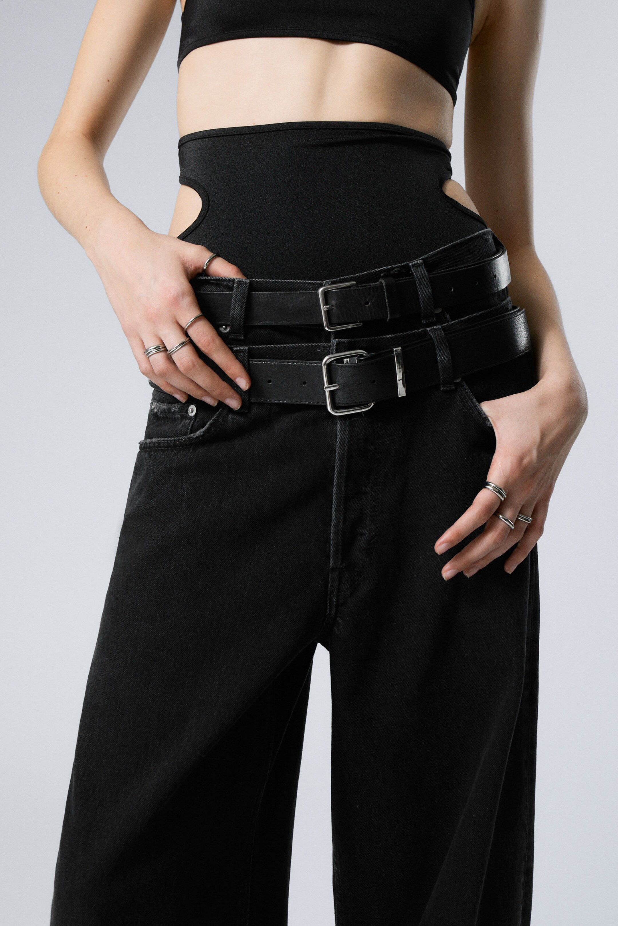 dual high waisted loose wide leg jeans - Tuned Black - Black