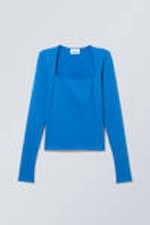 Bright Blue - Square Neck Longsleeve Top - 0