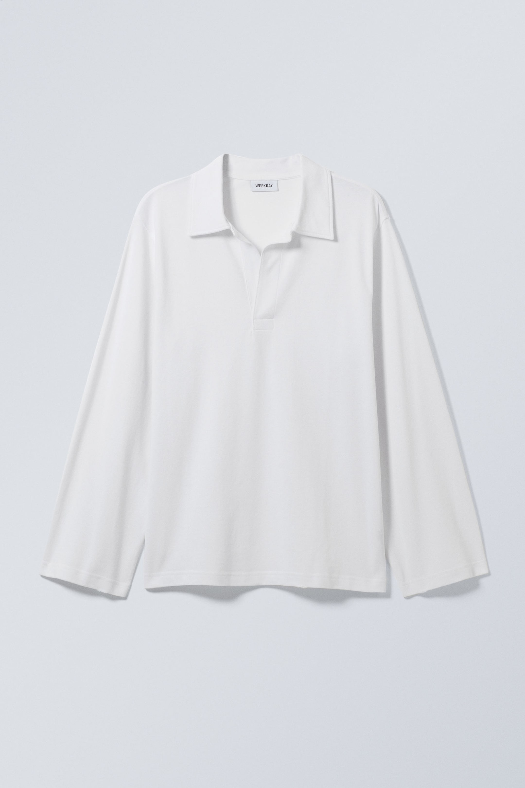 White - Oversized Long Sleeve Polo Shirt - 0