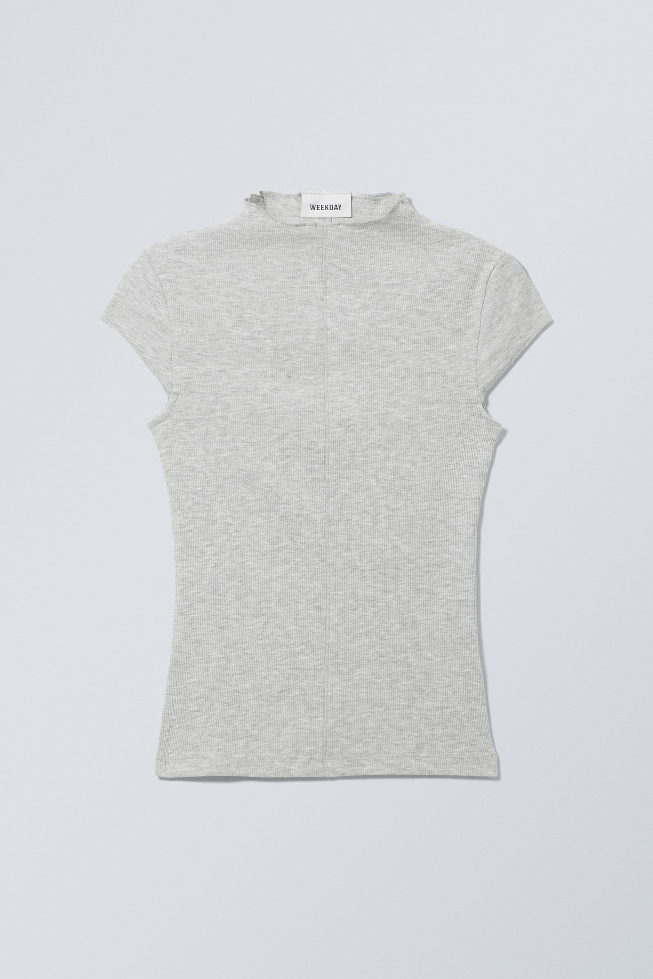 Grey Melange - Ribbed Mock Neck T-shirt - 2