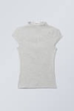 Grey Melange - Ribbed Mock Neck T-shirt - 2