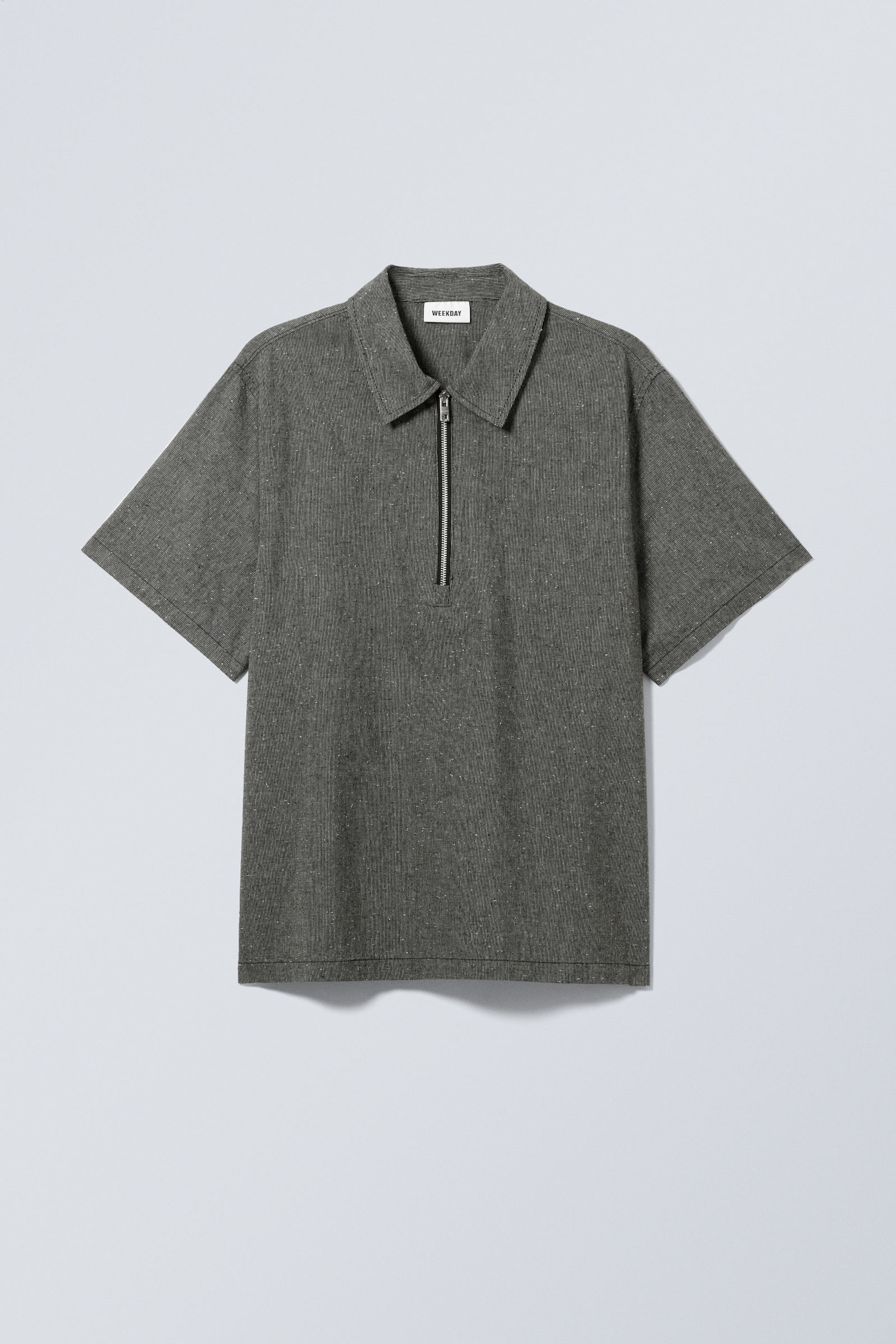 Black - Relaxed Short Sleeve Zip Shirt - 0