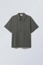 Black - Relaxed Short Sleeve Zip Shirt - 0