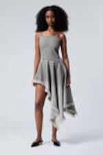 Misty Grey - Short Asymmetric Denim Dress - 0