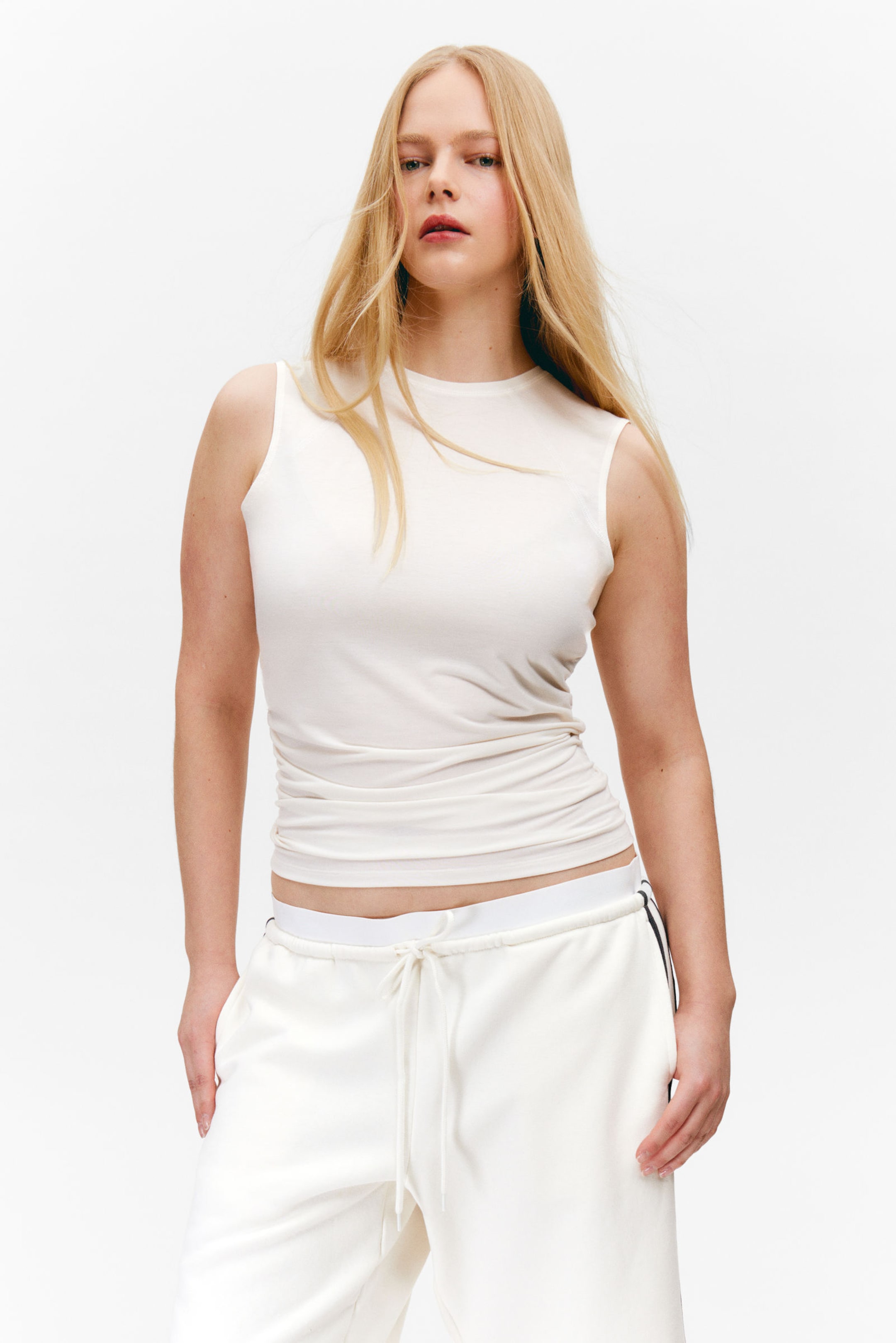 #ECE9E2 - Sleeveless Gathered Jersey Top - 1