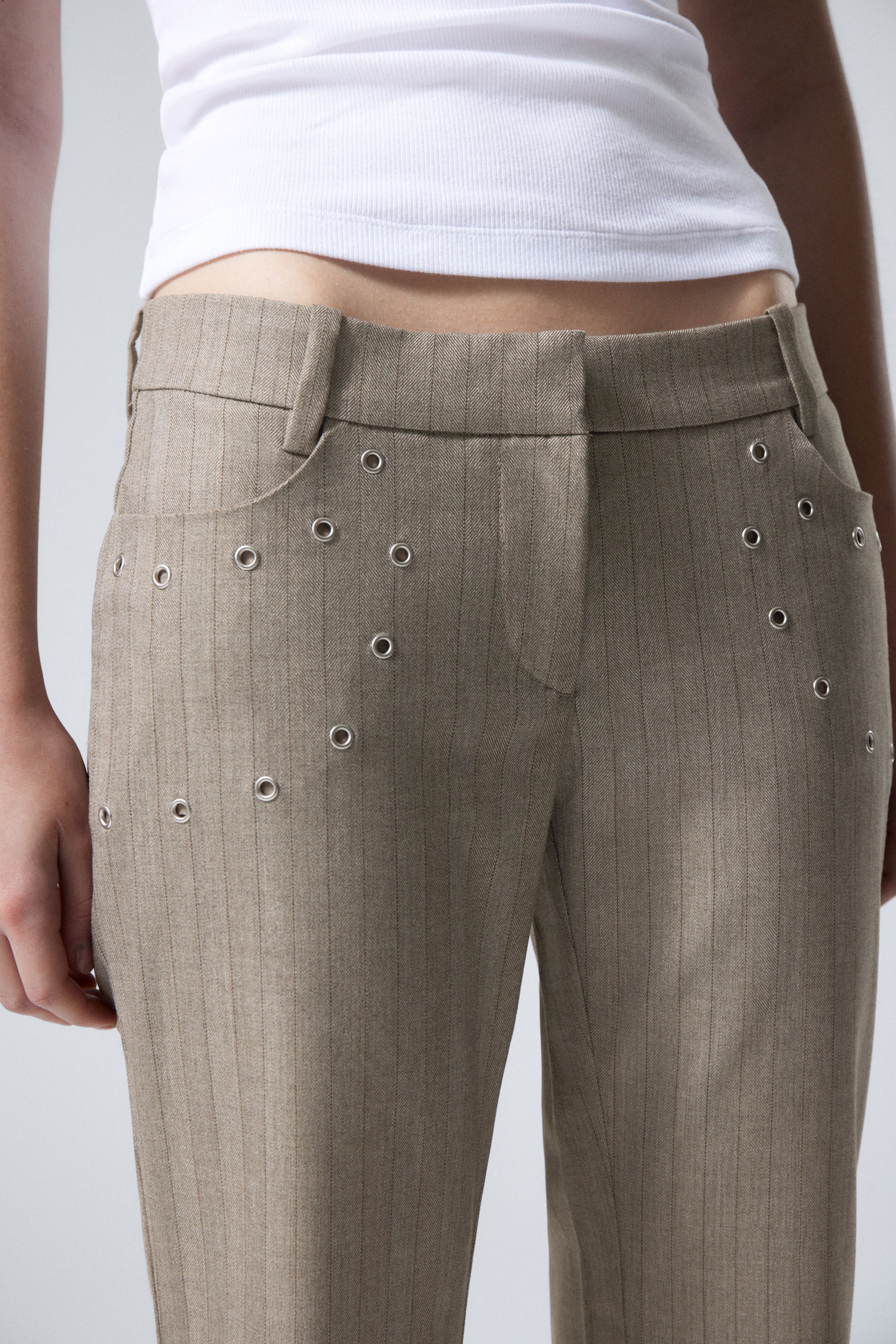 #A9997B - Flared Eyelet Suit Trousers - 2