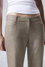 Striped Dusty Beige - Flared Eyelet Suit Trousers - 1