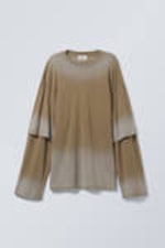 Dark Beige Fade - Oversized Double Dyed Longsleeve Top - 0