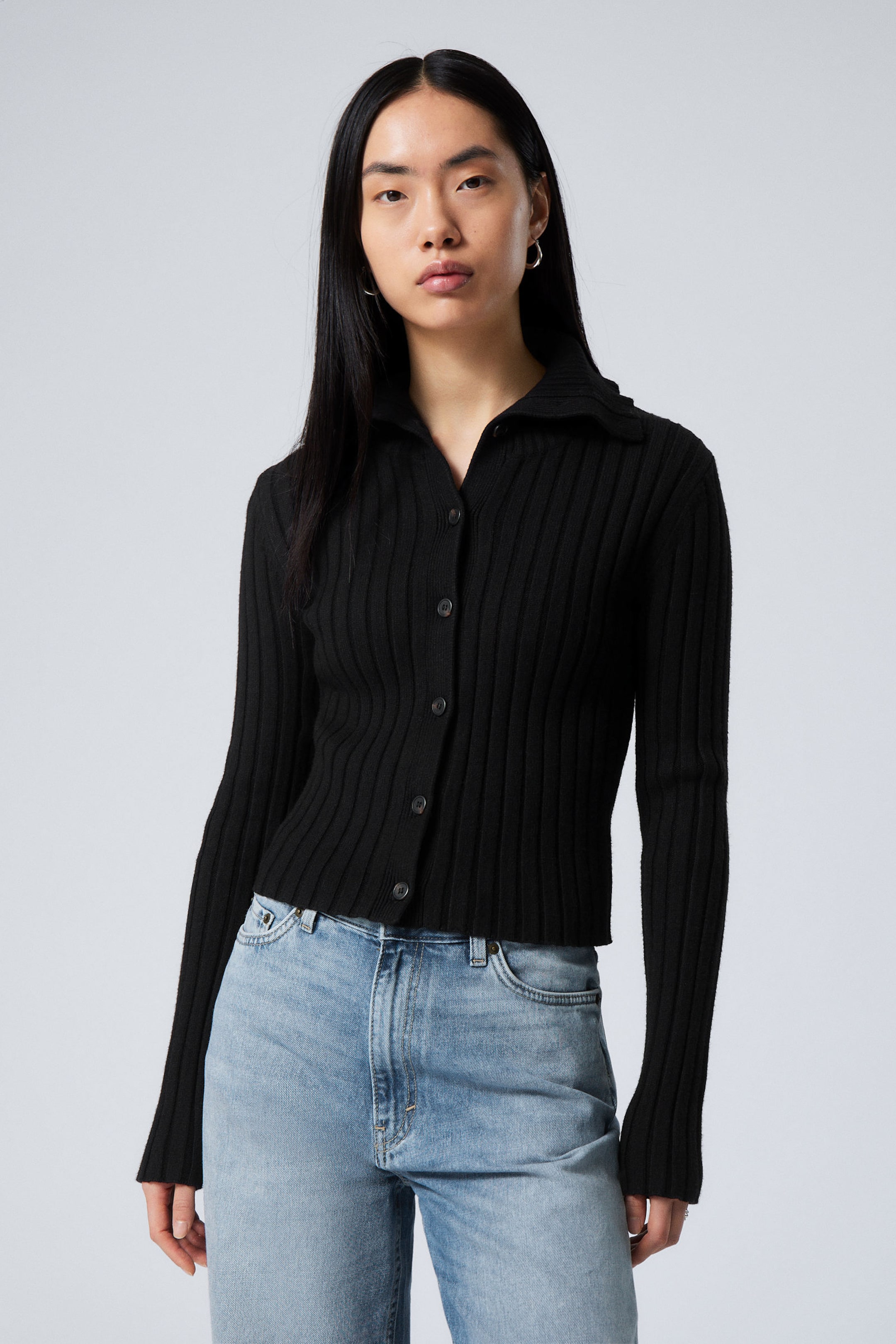 Black - Slim Knitted Turtleneck Cardigan - 0