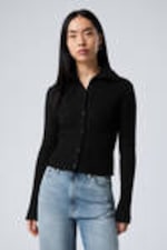 Black - Slim Knitted Turtleneck Cardigan - 0