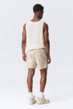 Beige Stripe - Striped Linen Blend Shorts - 3