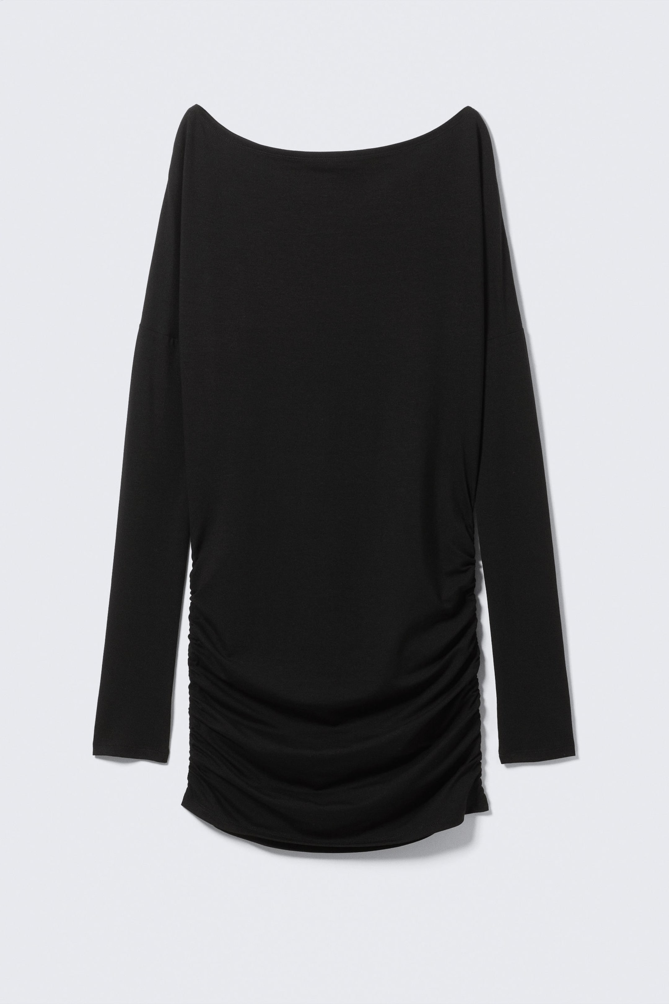 Schwarz - Drapiertes, asymmetrisches Langarm-Minikleid - 4