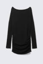 Schwarz - Drapiertes, asymmetrisches Langarm-Minikleid - 4
