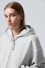 Grey Melange - Essence Boxy Zip Hoodie - 0