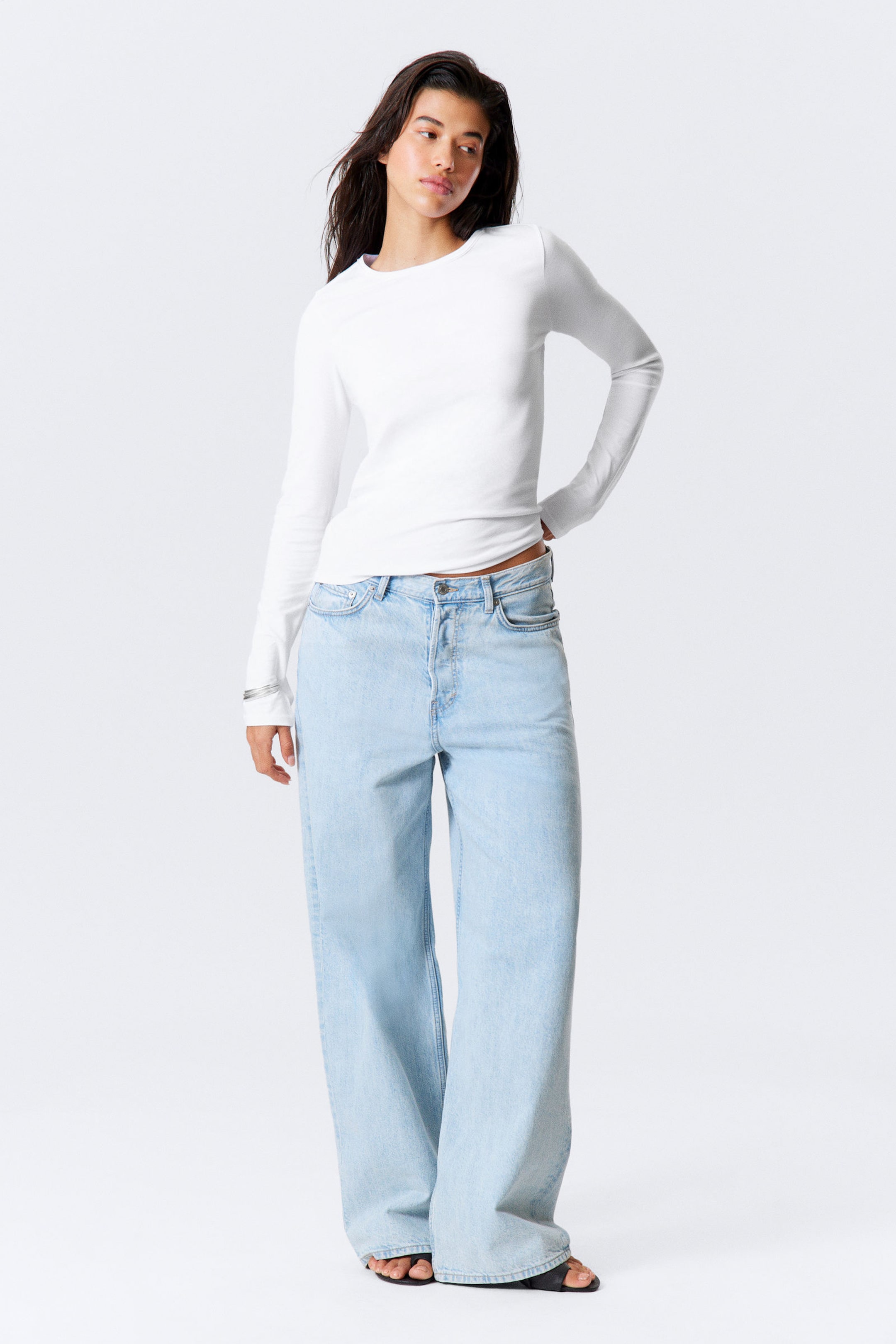 #FFFFFF - Soft Long-Sleeved Cotton Jersey Top - 2