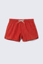 Striped Red - Striped Structured Mid-Thigh Swim Shorts - 4