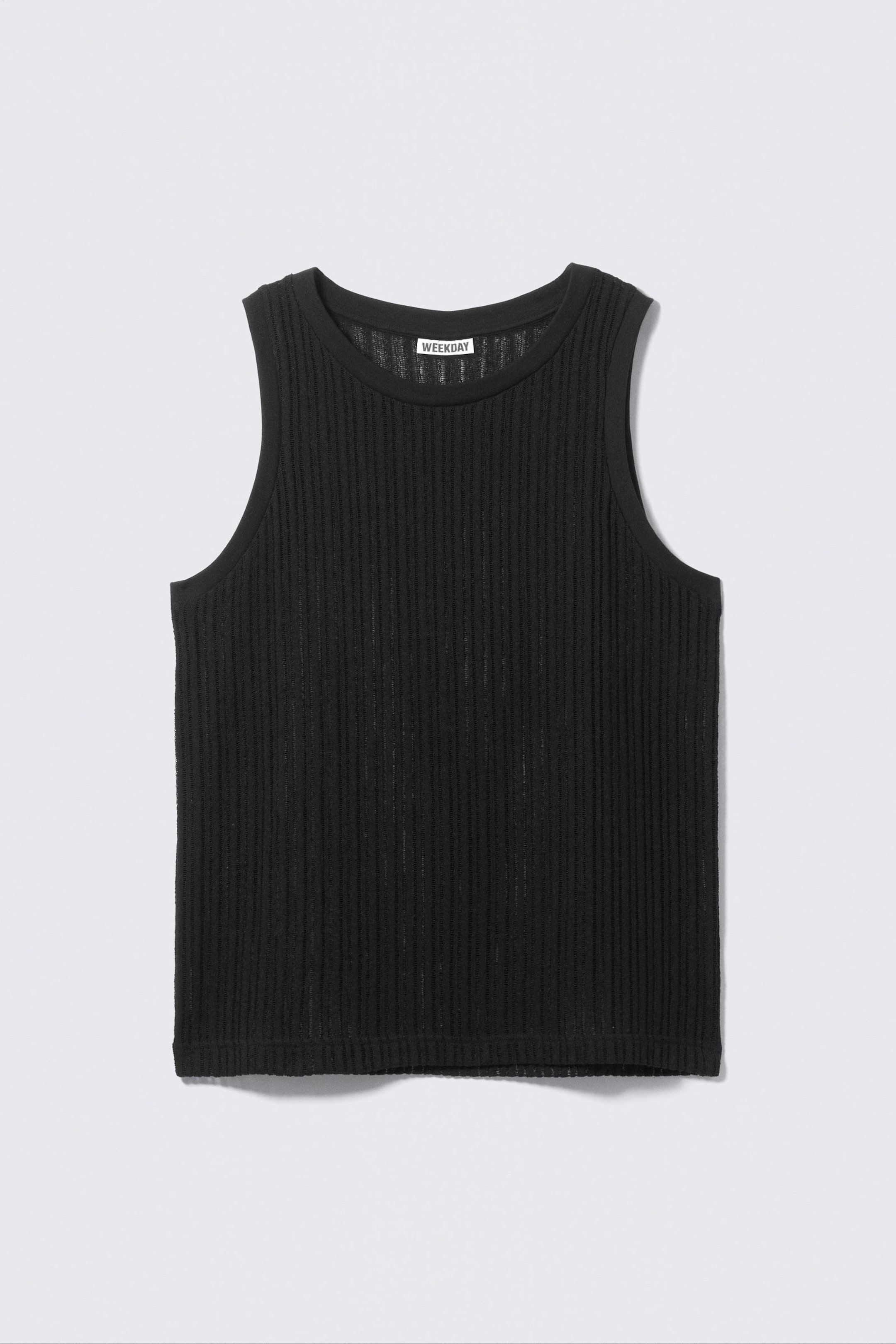 Black - Loose Fit Rib-Knitted Tank Top - 4