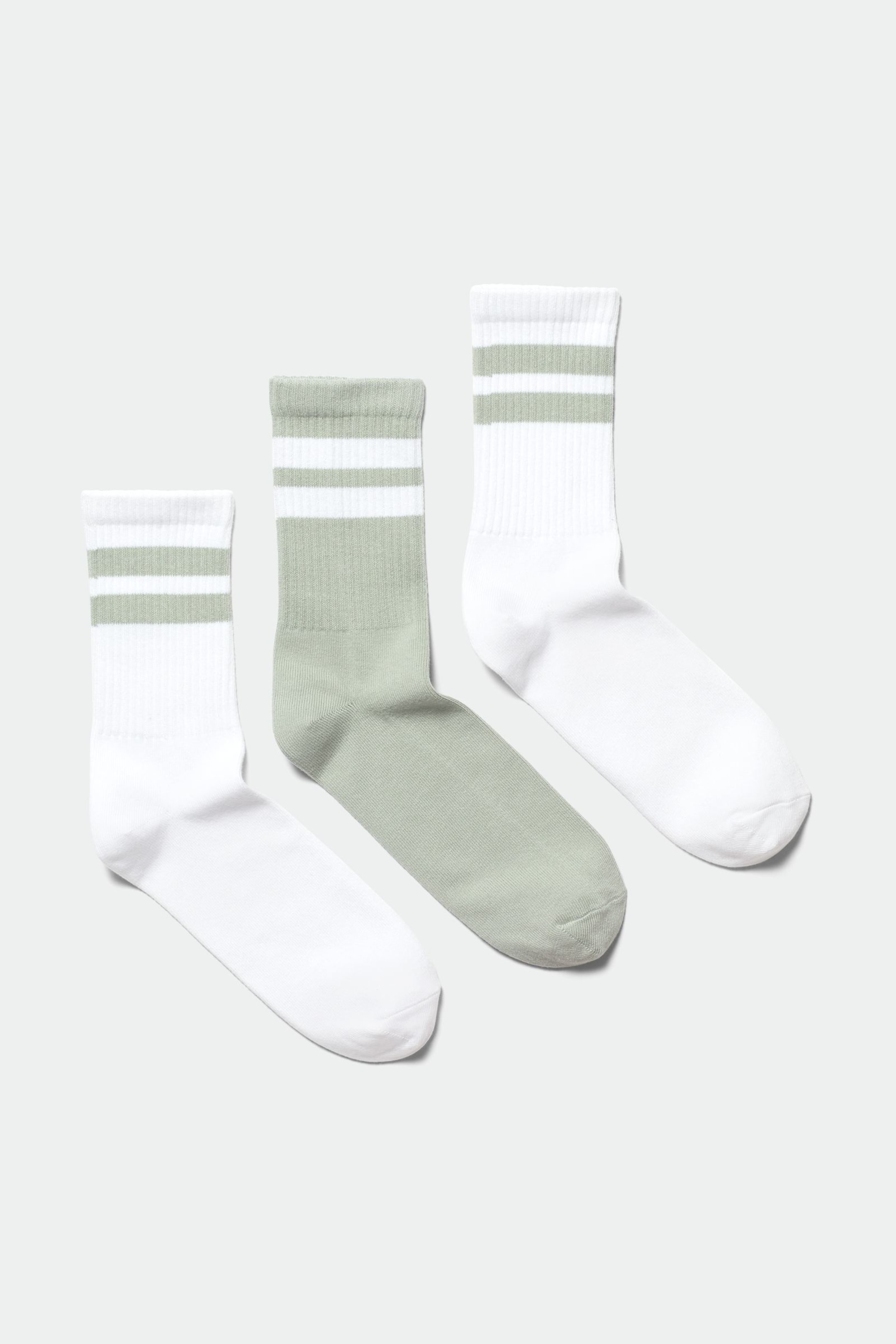 Weiß/Salbeigrün - Gestreifte Sportsocken 3er-Pack - 0