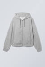 Light Grey Melange - Boxy Midweight Zip Hoodie - 2