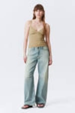 Beige - V-neck Cotton Singlet - 1