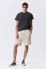 Ecru - Avslappnade linneshorts med dragsko - 0