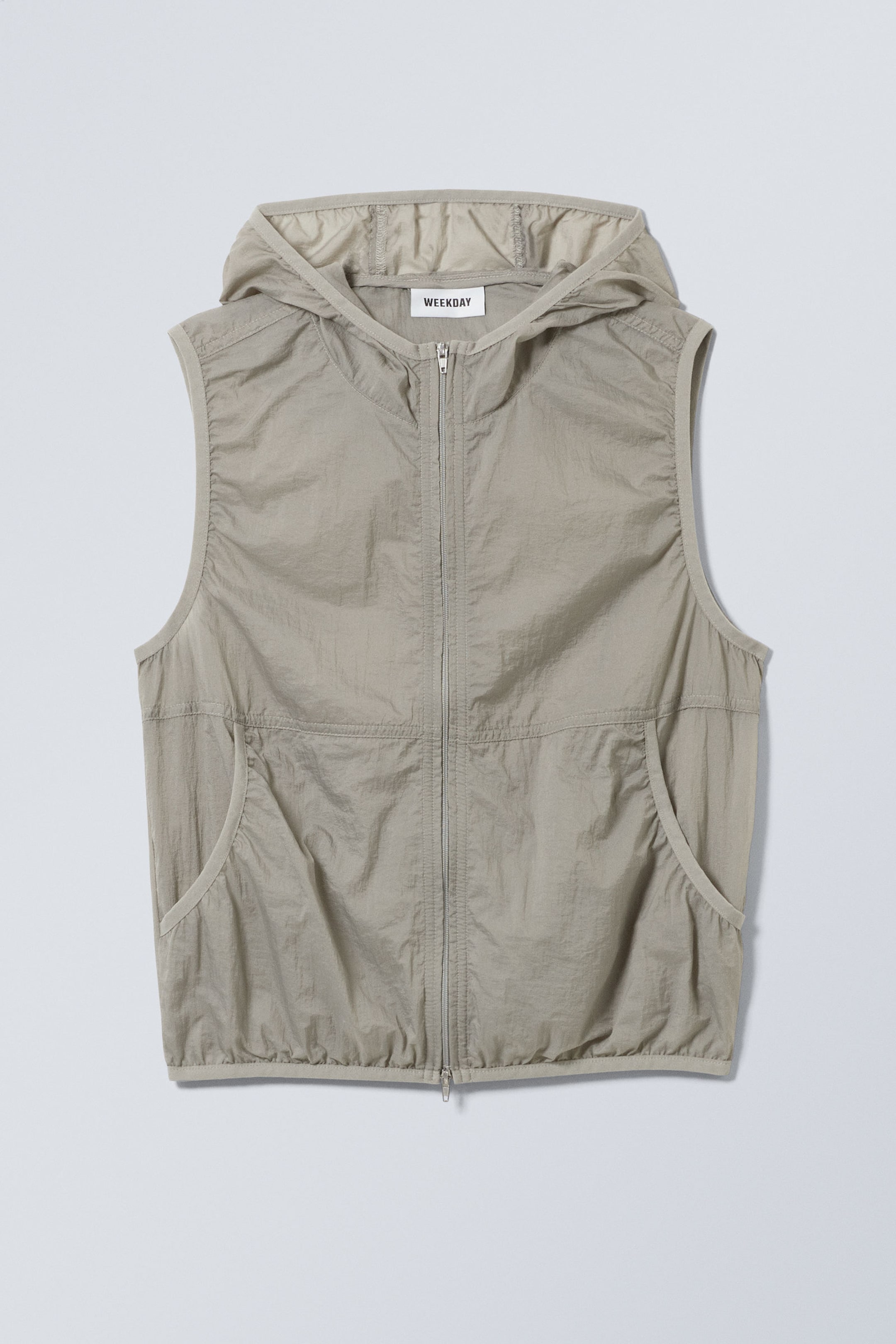 Taupe - Transparent Nylon Windbreaker Vest - 0