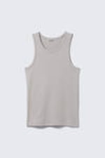 Light Grey - Regular Fit Ribbed Tank Top - 3