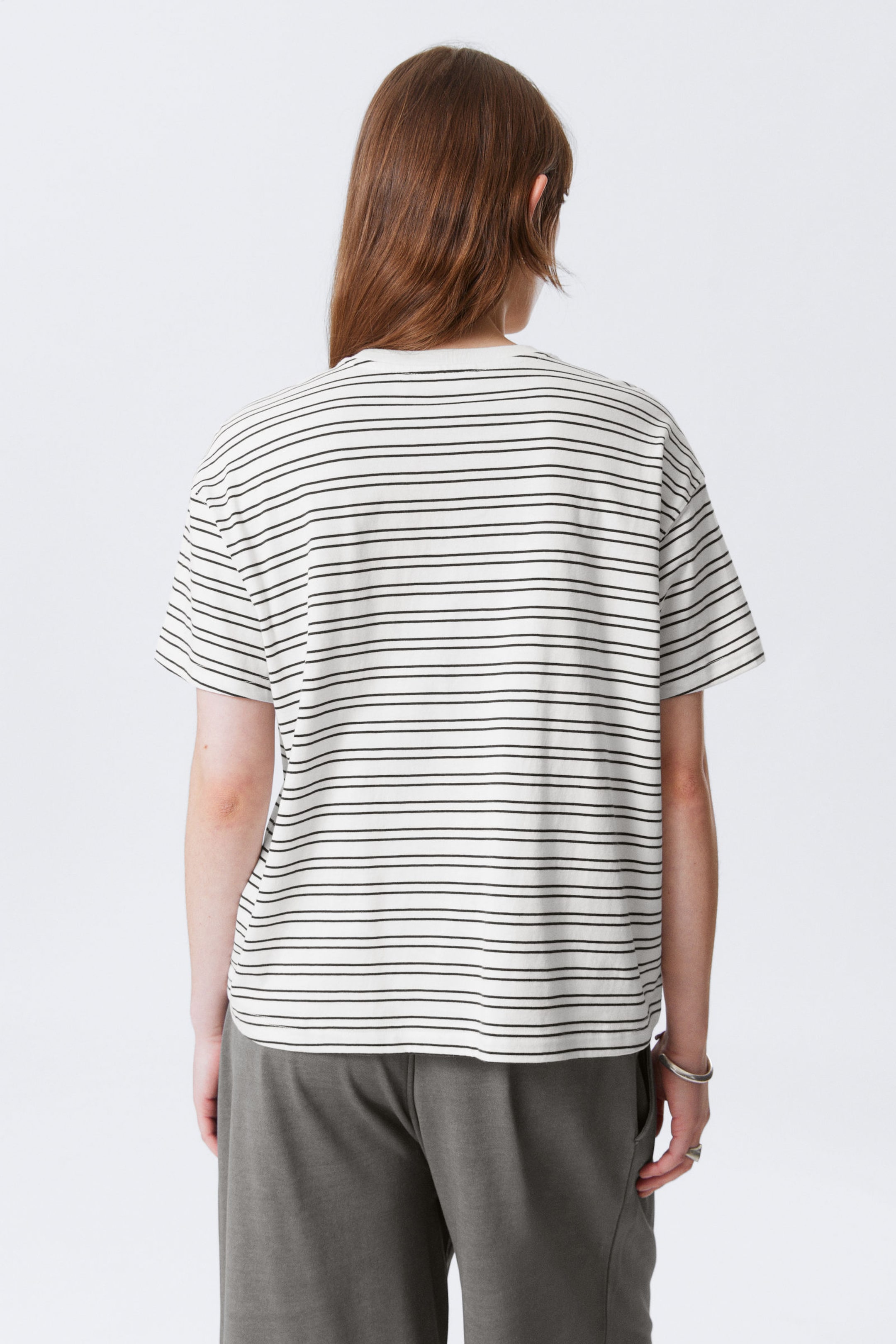 Striped White - Relaxed Boxy Cotton T-shirt - 2