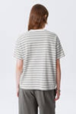 Striped White - Relaxed Boxy Cotton T-shirt - 2