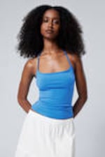 Blue - Strap Halter Tank Top - 0