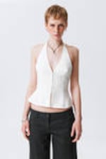 White - Tie-Back Hook-and-Eye Halterneck Top - 0