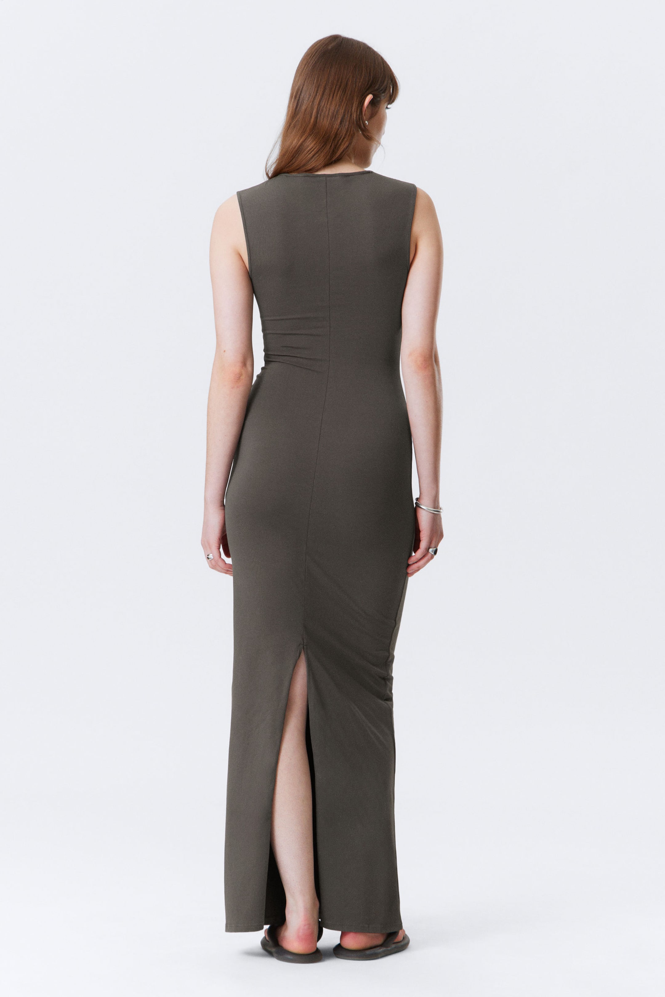 Dunkelgrau - Ärmelloses Maxikleid aus Baumwolljersey - 2