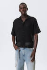 Black - Textured Short-Sleeved Resort Shirt - 2