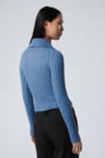 Light Blue - Slim Knitted Turtleneck Cardigan - 3