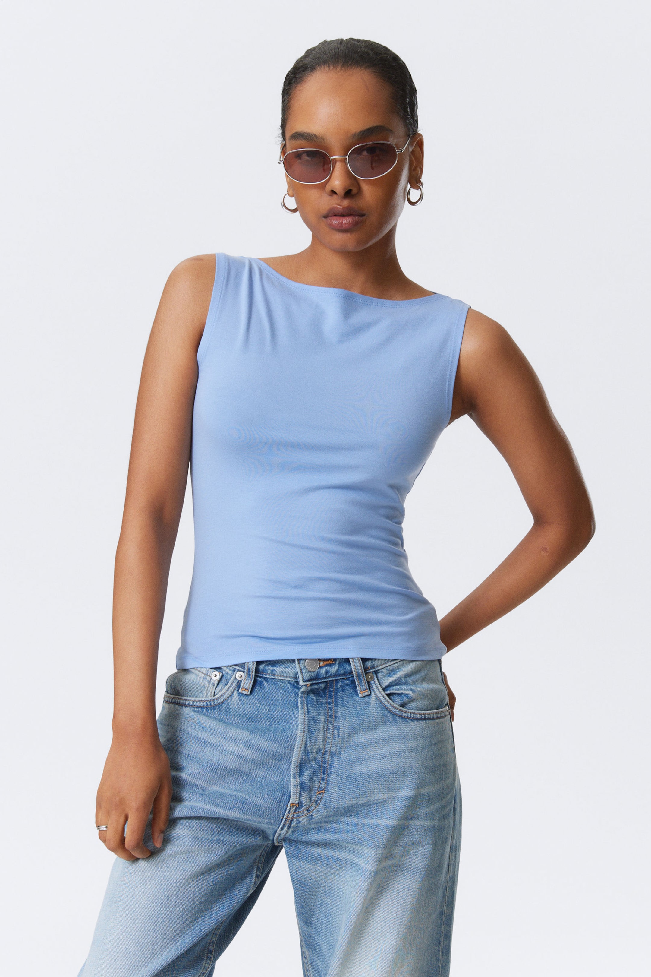 #90A9D1 - Annie Sleeveless Boat-Neck Lyocell Top - 1