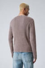 Dunkelgrau meliert - Schmaler Strickpullover mit V-Ausschnitt - 3